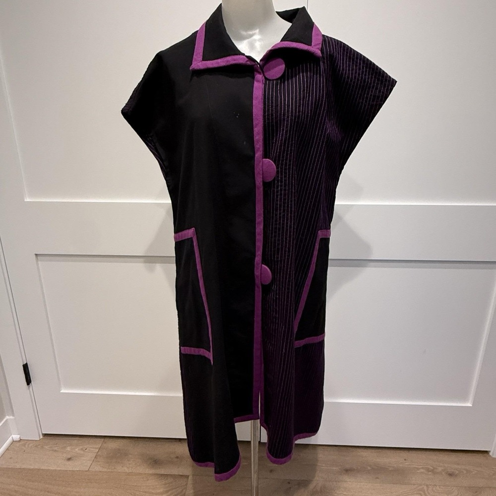 Art to Wear Tunic Dress Black Purple Lagenlook Oversized Pockets Art Teacher OS